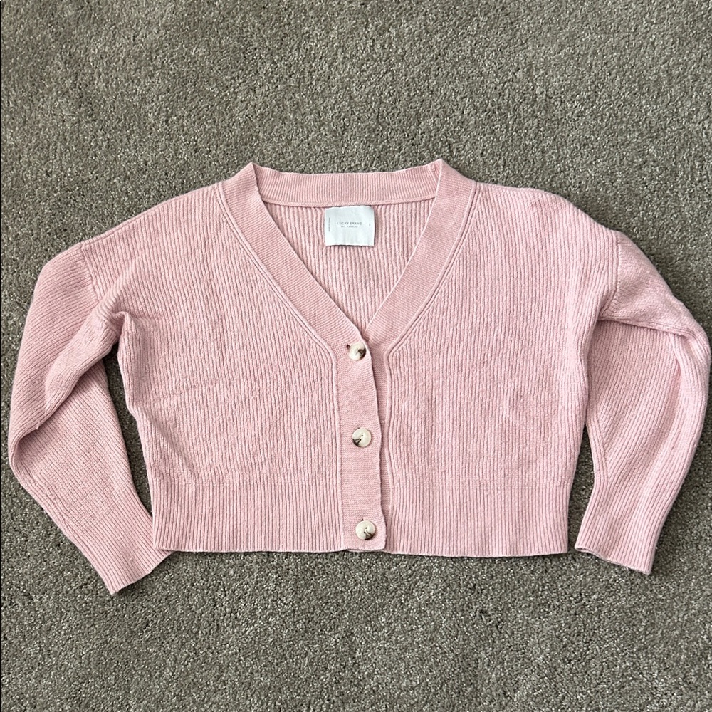 Lucky Brand Pink V-Neck Button-Up Women's Sweater